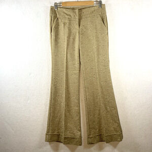 Stoosh Women Y2K Low Rise Dress Pants Sz 3 Tan Confetti Wide Flare Cuffed Office